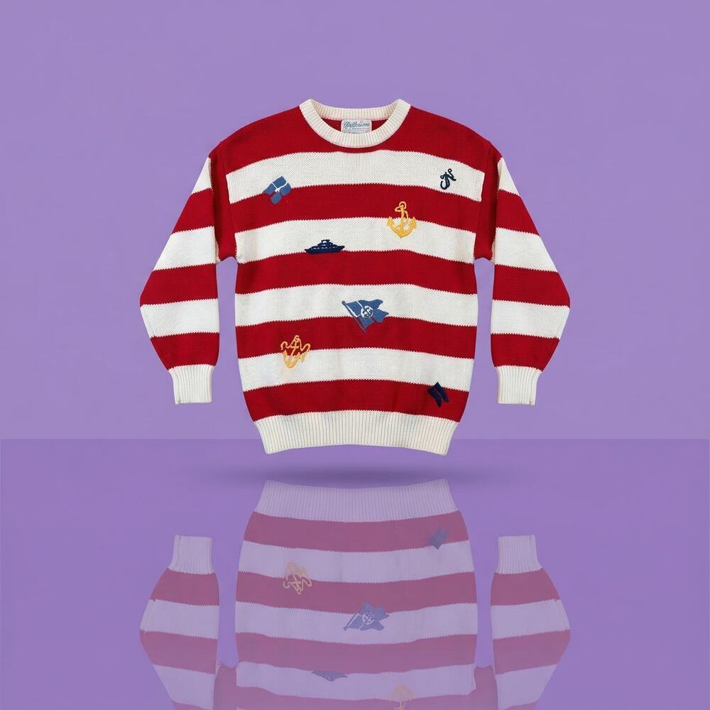 Vintage Top of the Dock by Lord Jeff Nautical Stripe Sailboat Sweater M